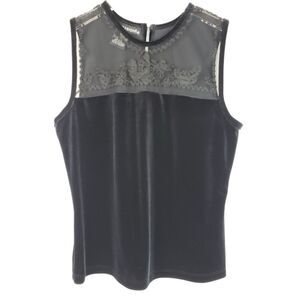Velvet Sleeveless Womens top Petite S Black Sheer Lace dark Coquette Romantic